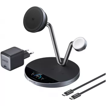Anker Prime belaidė įkrovimo stotelė Qi2.2 25W (3-in-1, MagGo, AirCool, Dock Stand) su maitinimo bloku