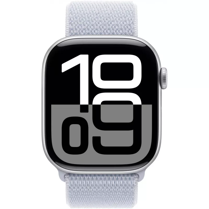 APPLE Watch Series 10 GPS 46mm sidabrinis aliuminio korpusas su Blue Cloud Sport Loop apyranke