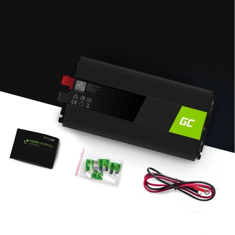 Keitiklis Green Cell INV25, 1500 W, 12 V DC į 230 V AC, 50 Hz, 1× USB, juodas