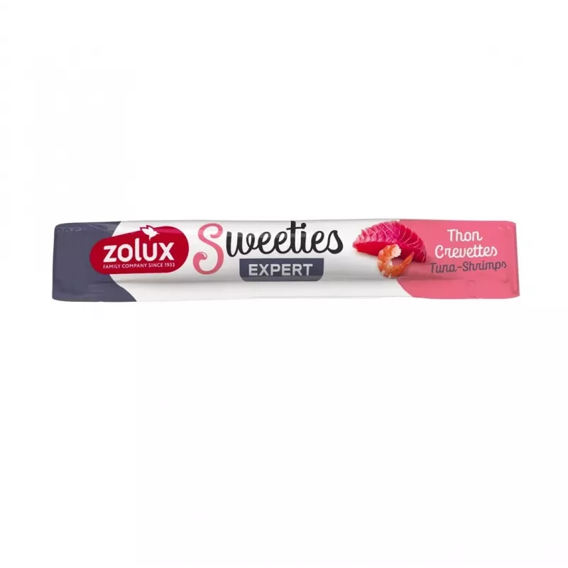 ZOLUX Sweeties Tuna with Shrimps katės skanėstas 14 g — žuvies pastos užkandis tūbelėje, 90% drėgmė