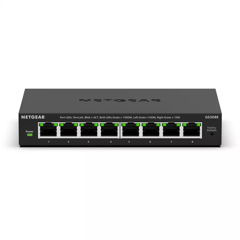 NETGEAR GS308E valdomas L2/L3 Gigabit Ethernet (10/100/1000) jungiklis, 8 prievadai, juodas