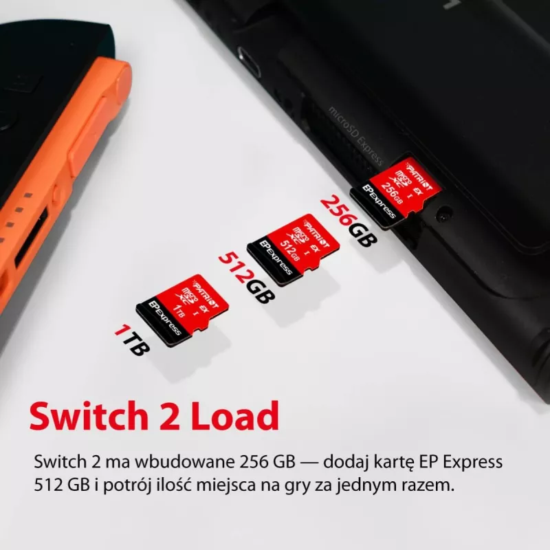 PATRIOT PEF512GEPEXMCX MicroSDXC atminties kortelė 512 GB UHS-I U3 V30 Class 10, skaitymas 800 MB/s, rašymas 600 MB/s, apsauga nuo įrašymo