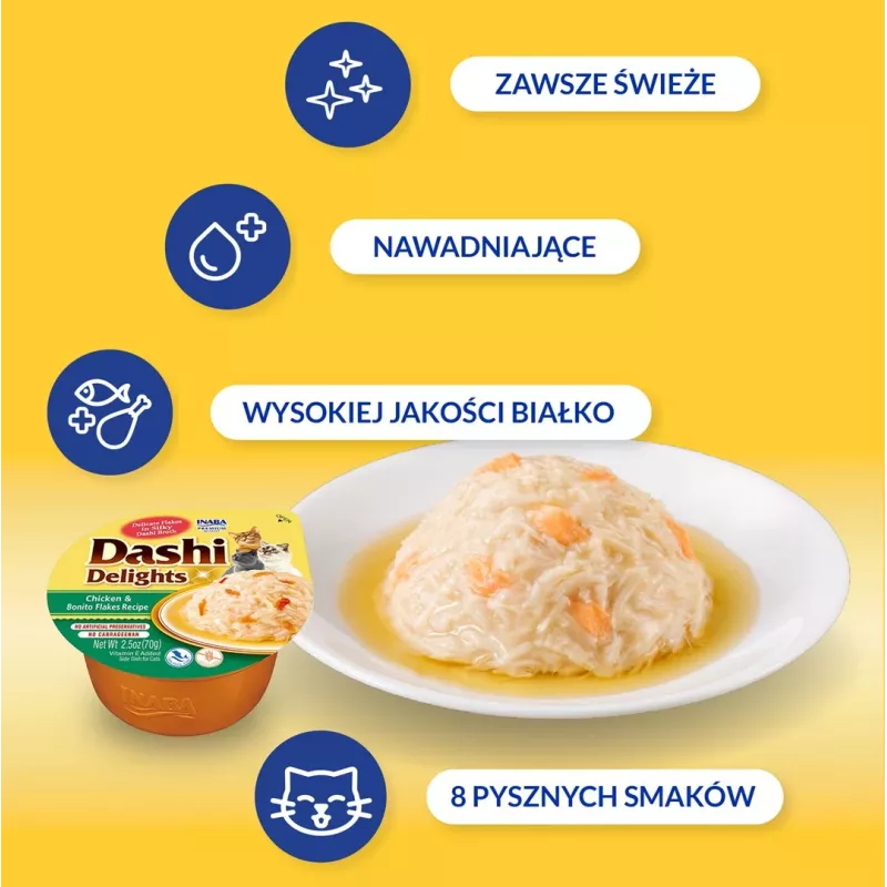 INABA Dashi Delights Vištiena su bonito dribsniais sultinyje – skanėstai katėms – 70g
