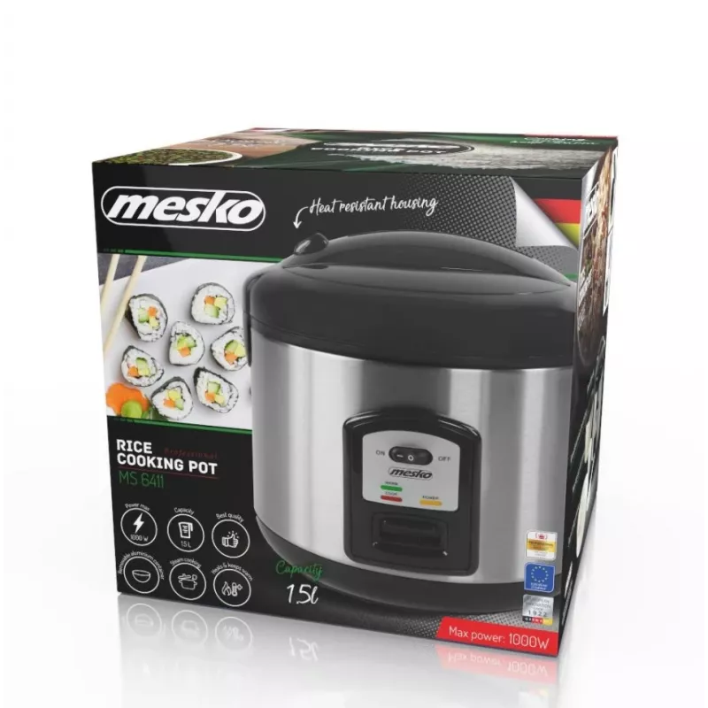 Ryžių virimo aparatas Mesko MS 6411, juodas/nerūdijantis plienas, 1000 W