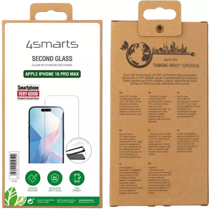 Apsauginis stiklas 4smarts 541202 iPhone 16 Pro Max grūdintas stiklas