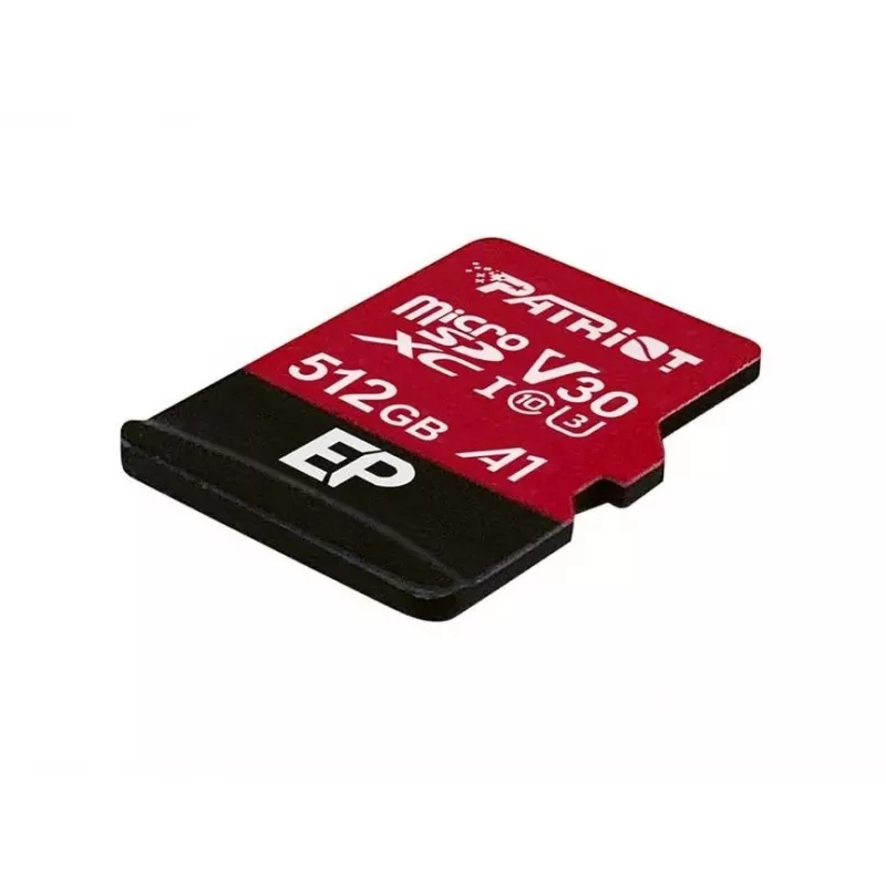 PATRIOT EP 512GB MicroSDXC atminties kortelė UHS-I U3 V30 A1, 90 MB/s skaitymas, su adapteriu