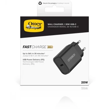 Sieninis įkroviklis OTTERBOX 20W USB-C su USB Power Delivery, juodas (78-81338)