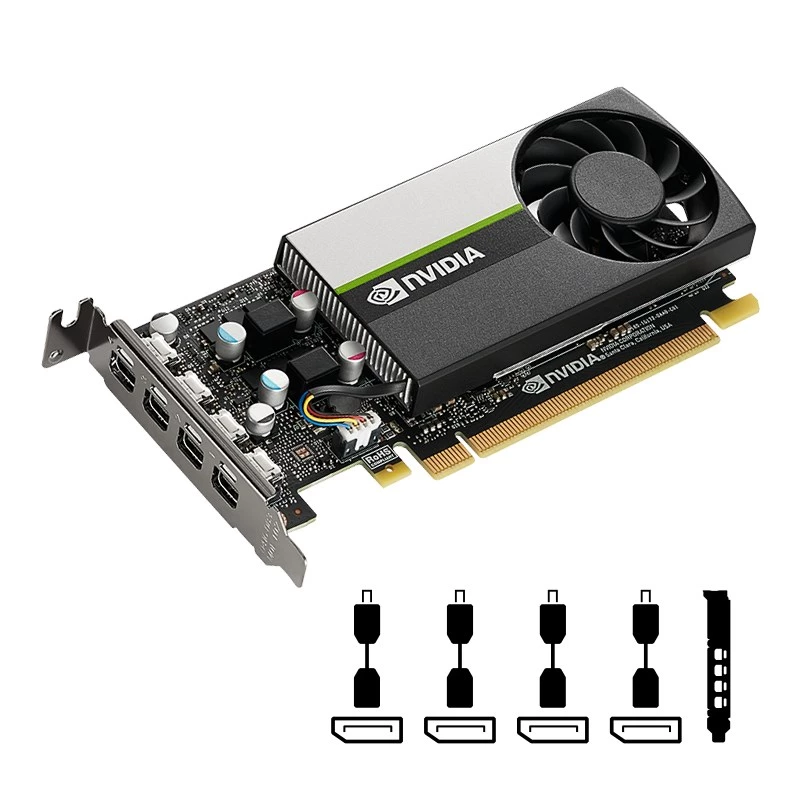 PNY NVIDIA T1000 4GB GDDR6 žemo profilio vaizdo plokštė, 4x Mini DisplayPort (VCNT1000-SB)