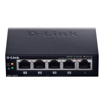 D-Link DGS-1005P/E nevaldomas tinklo jungiklis Gigabit Ethernet (10/100/1000) su PoE, juodas