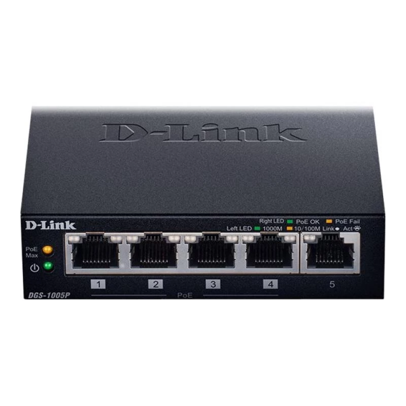 D-Link DGS-1005P/E nevaldomas tinklo jungiklis Gigabit Ethernet (10/100/1000) su PoE, juodas