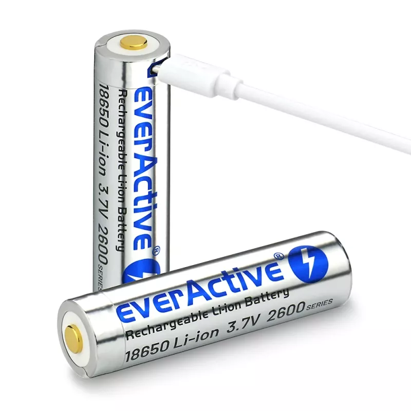 Baterija everActive 18650 3,7V Li-ion 2600mAh su micro USB ir apsauga BOX