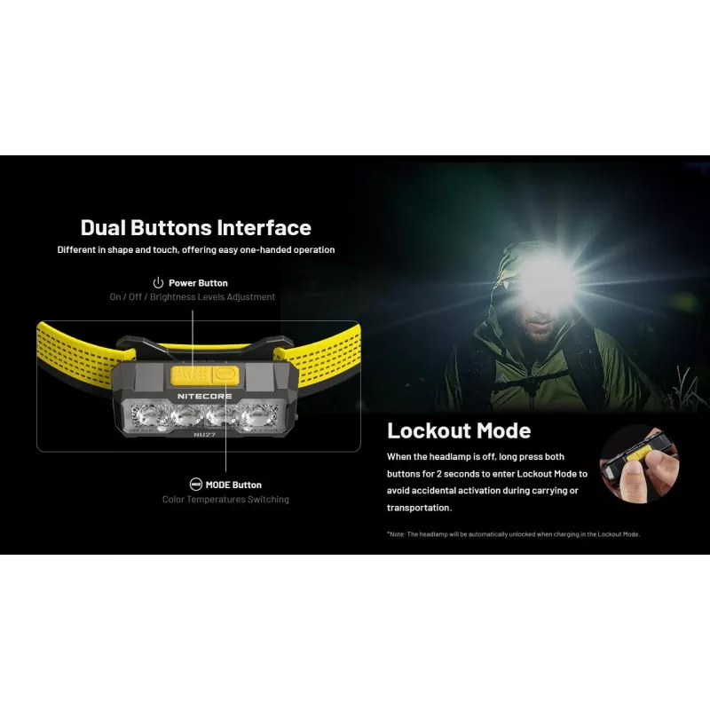 Nitecore NU27 žibintuvėlis juodas/geltonas LED galvos žibintas