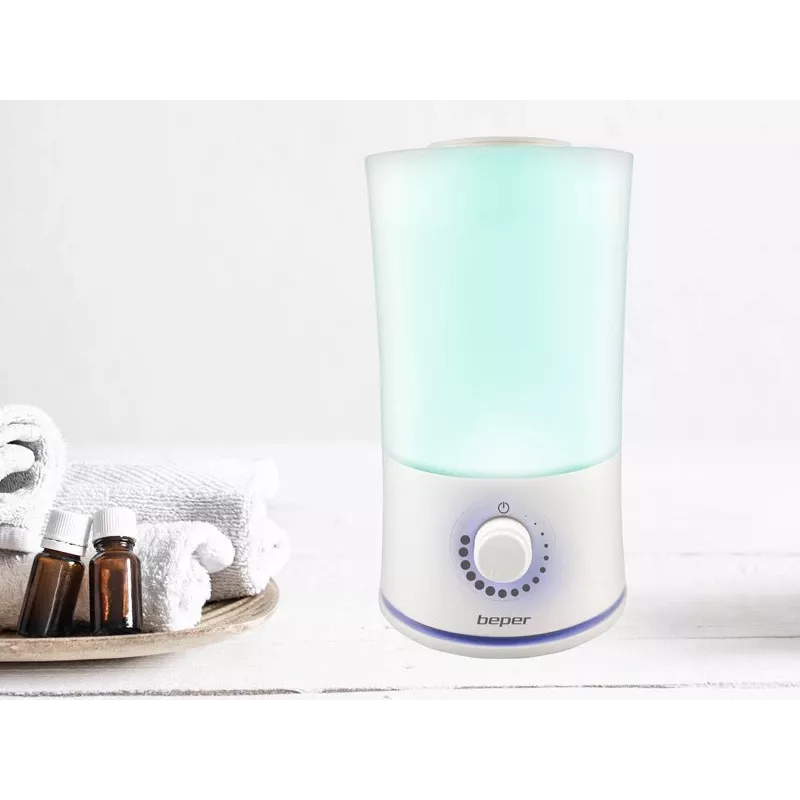 Beper 70.401 ultragarsinis aromatų difuzorius ir drėkintuvas, 2,4 l, 7 spalvų LED, 25 W