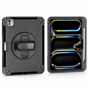 4smarts Rugged Case Grip 541161 apsauginis dėklas Apple iPad Pro 11 (M5 2025 / M4 2024), 27,9 cm (11 colių), polikarbonato/TPU, su stovu, juodas