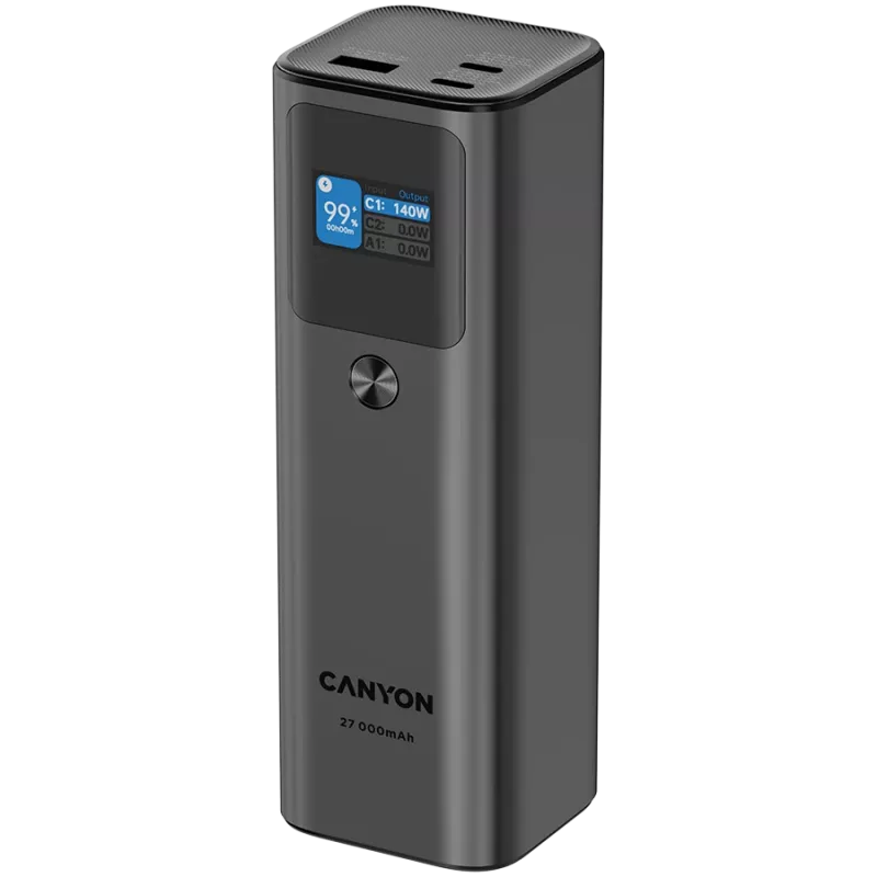 Canyon PB-2010 - Powerbank - Li-Pol - 27 000 mAh - Skaitmeninis ekranas - 2xUSB-C + 1xUSB-A - 140W