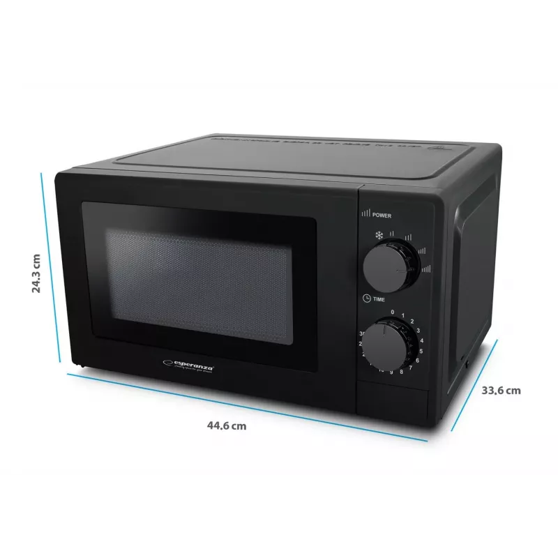 Esperanza ESTOFADO EKO011K mikrobangų krosnelė solo, laisvai statoma, 20 l, 700 W, 5 galios lygiai, 24,5 cm sukamasis padėklas, juoda