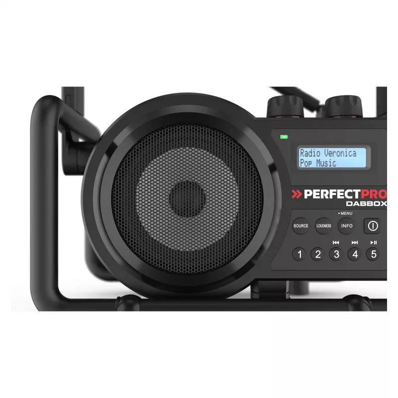 Perfectpro DABBOX Statybinis radijas DAB+ FM AUX Bluetooth atsparus smūgiams