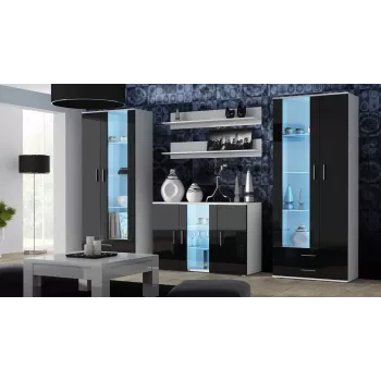 Sideboard Cama Meble SOHO S7 120 cm — 3 durys, 4 lentynos, baltas viršus, juodas blizgesys