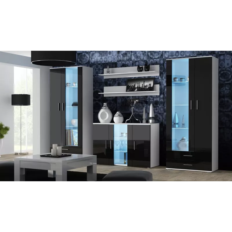 Sideboard Cama Meble SOHO S7 120 cm — 3 durys, 4 lentynos, baltas viršus, juodas blizgesys