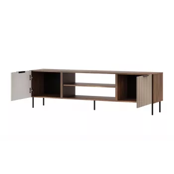 Spintelė televizoriui Cama ALMERA 180.5×42×52.5 cm riešutas/kreminė – medžio drožlių plokštės viršus, riešutmedžio rėmas