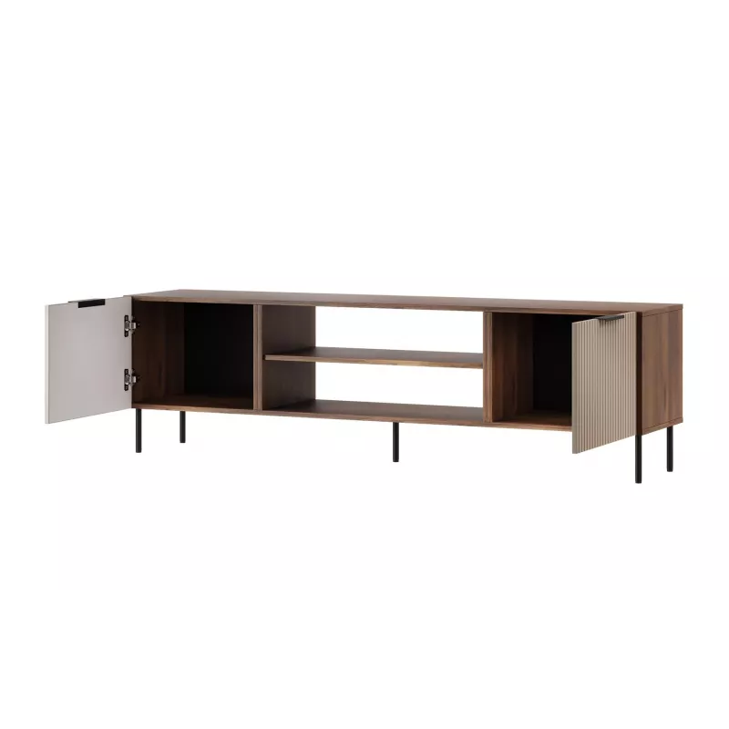 Spintelė televizoriui Cama ALMERA 180.5×42×52.5 cm riešutas/kreminė – medžio drožlių plokštės viršus, riešutmedžio rėmas