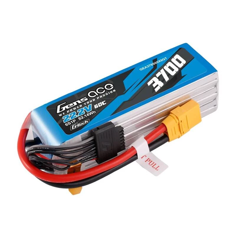 Baterija Gens ace GEA376S60X9GT 22.2 V LiPo įmontuota RC modeliams, 0,536 kg, juoda/mėlyna/pilka/balta