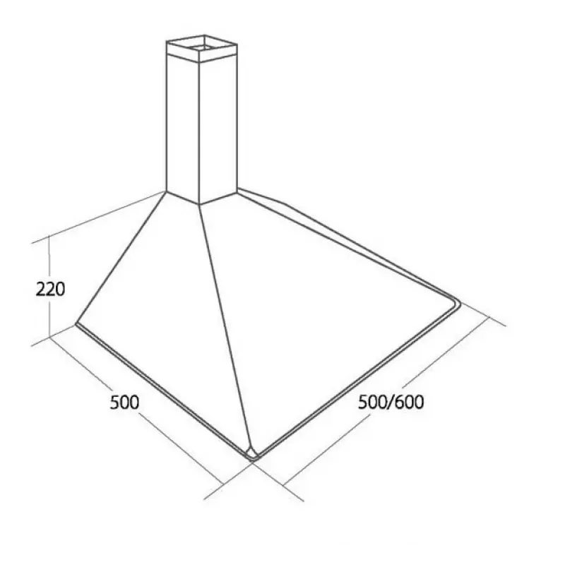 Sieninis gartraukis AKPO WK-5 SOFT 60 — 600×500 mm, nerūdijančio plieno korpusas, aliuminio/anglies riebalų filtras, 156 m³/h