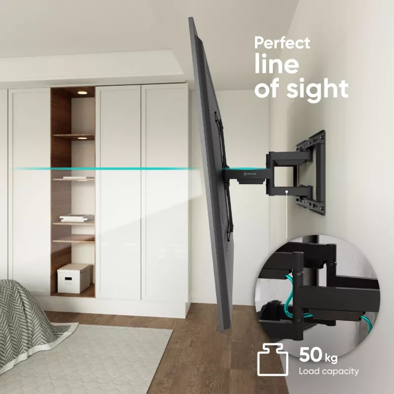 Grindinis TV stovas ONKRON SM6-B 32–90 colių ekranams, 50 kg, VESA 200×200–600×400, pakreipimas -10–5°, pasukimas 40°