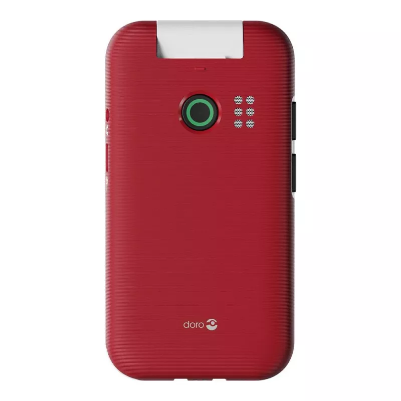 Doro Leva E22 sulankstomas telefonas, 2,8 colio (7,11 cm) ekranas, viena SIM, 0,3 MP kamera, 1150 mAh, 127,8 g, raudonai baltas
