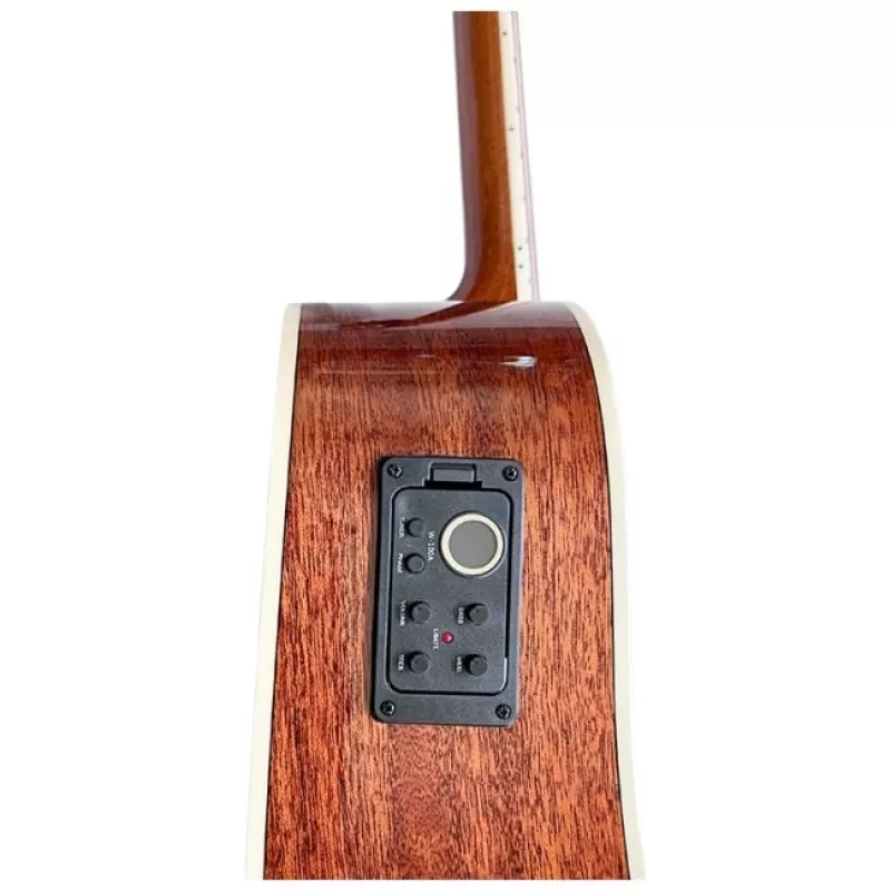 Elektroakustinė gitara V-tone VEAG1 CE 4/4 Wood – pilno dydžio dreadnought su išpjova, eglės viršumi, mahagony šonais ir nugarėle, įmontuotu preampu