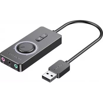 Išorinė USB 2.0 garso kortelė Vention CDRBF — 16 bitų, 44,1–48 kHz, maitinama per USB, 1 m laidas, linijinis įėjimas/išėjimas