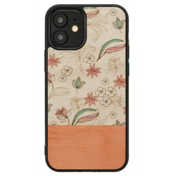 Apsauginis dėklas Man and Wood iPhone 12 mini – rožinė gėlė ant juodo