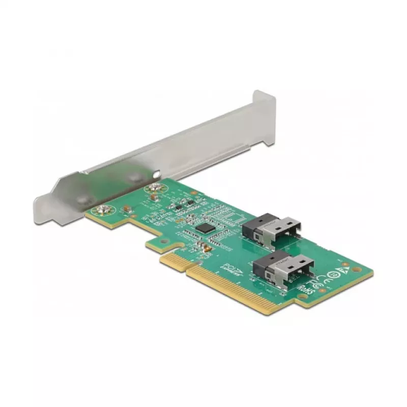 DeLOCK PCI Express 4.0 x8 plokštė su 2 vidiniais SFF-8654 4i NVMe prievadais, žemo profilio