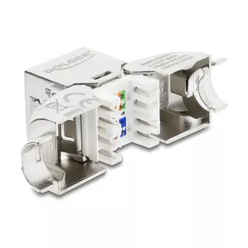 DELOCK Keystone modulis RJ45 lizdas į LSA Cat.6A beįrankis 45° kampu ekranuotas su metaliniu fiksatoriumi