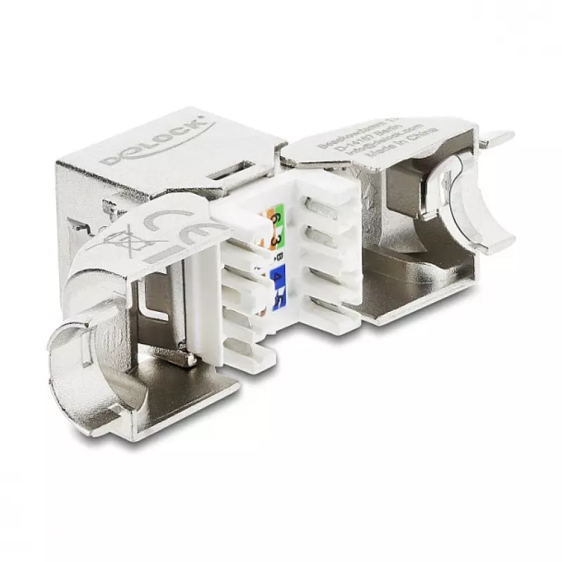 DELOCK Keystone modulis RJ45 lizdas į LSA Cat.6A beįrankis 45° kampu ekranuotas su metaliniu fiksatoriumi