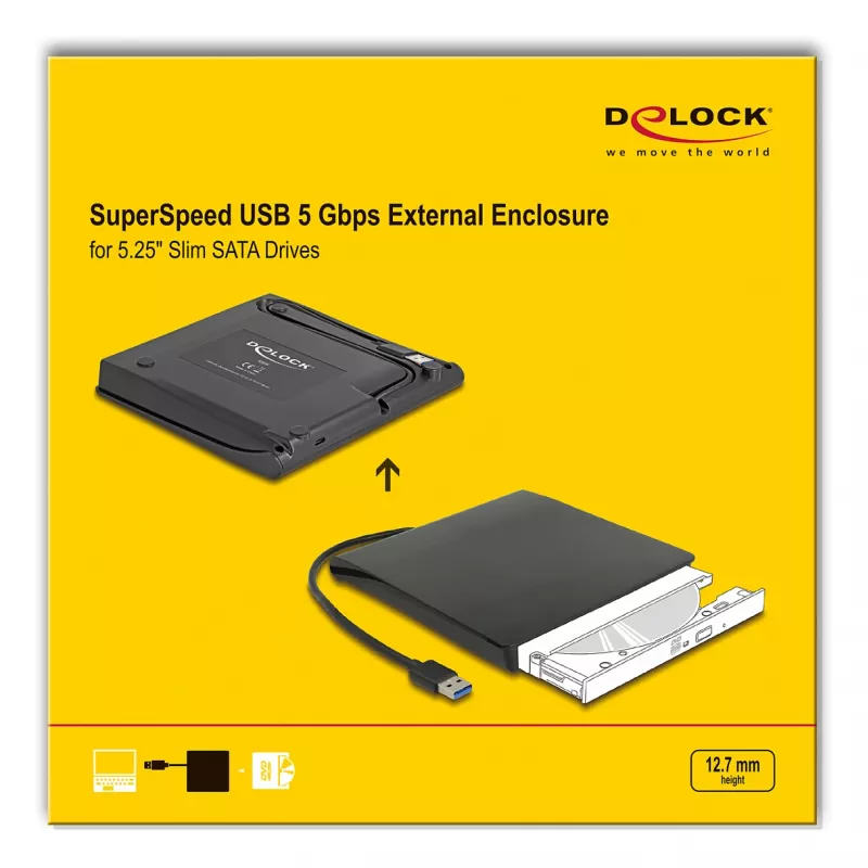 Išorinis HDD korpusas DeLOCK 42636 juodas 5.25 colio Micro SATA 5 Gbit/s