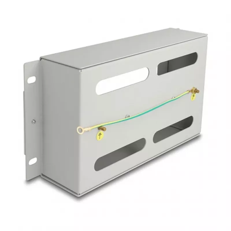 Delock 67319 10" grandinės pertraukiklių juosta su dangteliu ir DIN bėgiu, 3U, metalinė, pilka