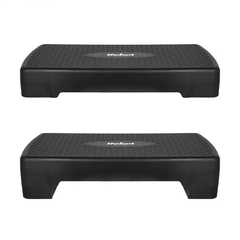 Fitness laiptelis Rebel Active 2 lygių, polipropilenas, neslystanti danga, 680×280 mm, pagalbinis aukščio reguliavimas