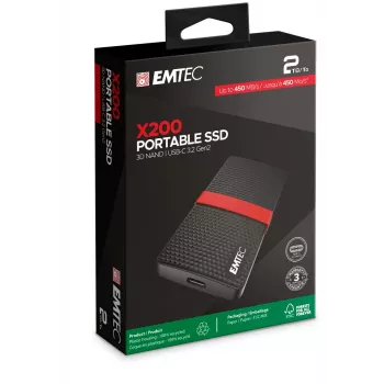 SSD nešiojamas Emtec X200 2TB juodas USB Type-C 3.2 Gen 1