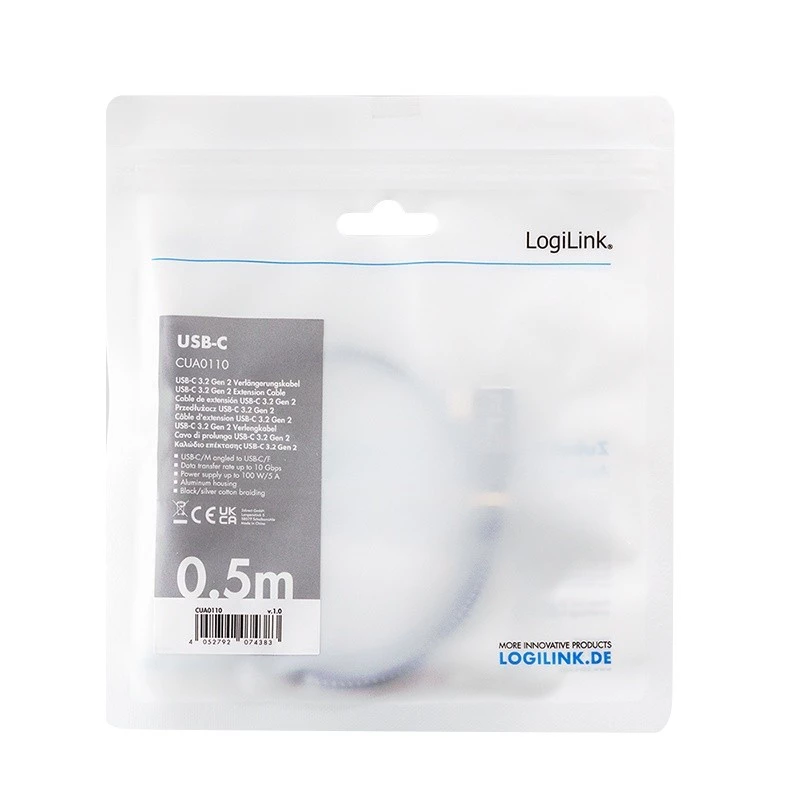 USB 3.2 Gen2 tipo-C ilginamasis kabelis su PD, AV, 0,5 m, 90° kampu