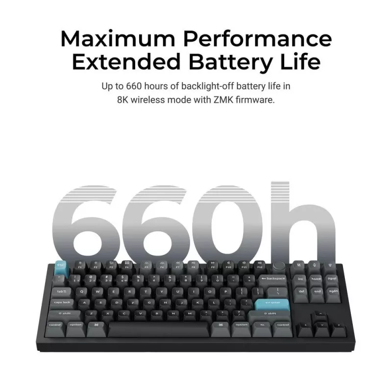 Mechaninė 80% QWERTY klaviatūra Keychron Q3 Ultra 8K — belaidė ir laidinė, RGB foninis apšvietimas, juoda