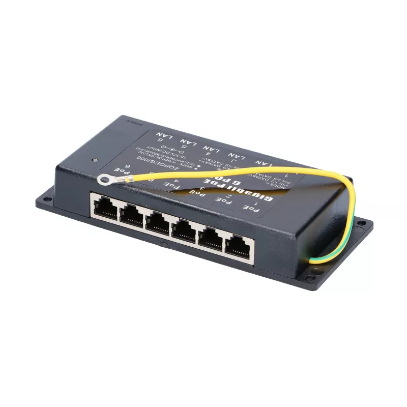 PoE injektorius Extralink Gigabit 6 prievadai 6x 1000Mb/s RJ45