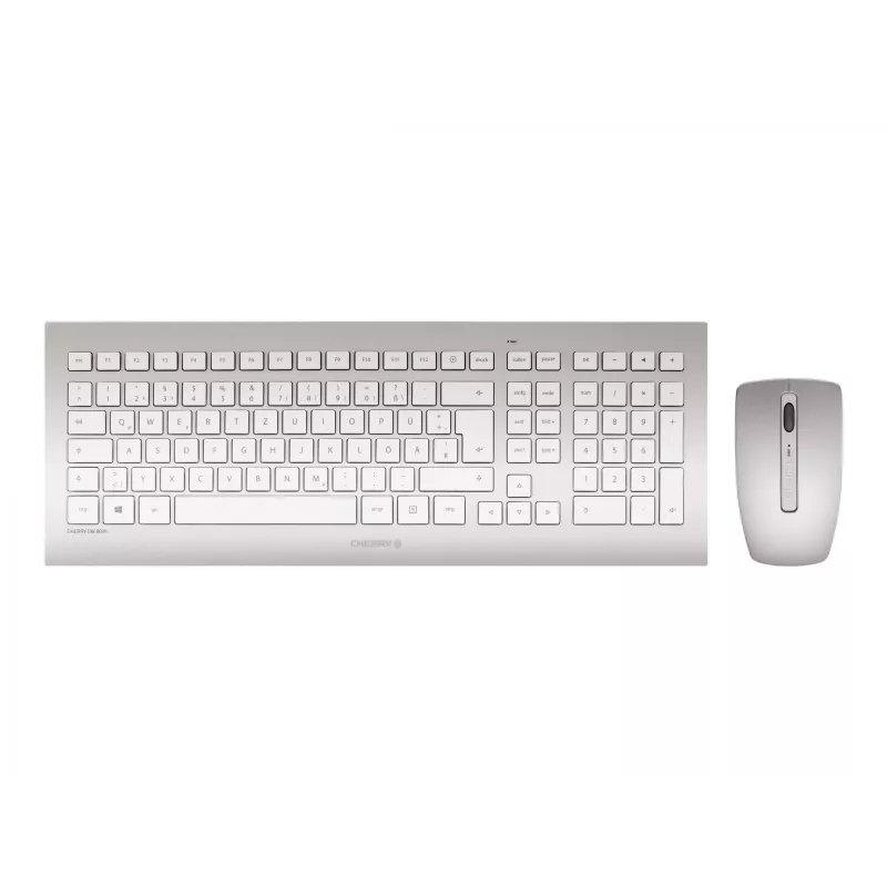 CHERRY DW 8000 belaidis rinkinys (klaviatūra + pelė) RF, QWERTZ vokiškas išdėstymas, sidabrinė, balta