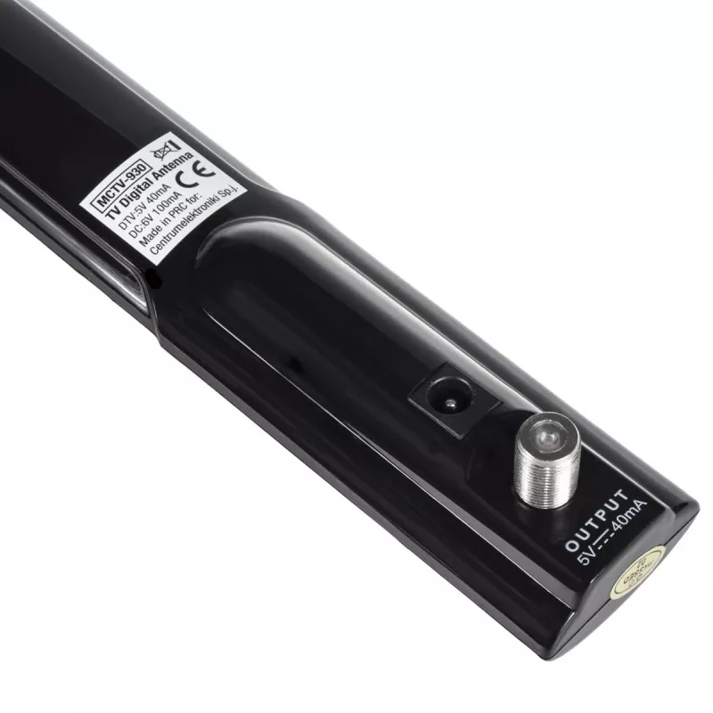 Vidinė TV antena MACLEAN MCTV-930 — DVB-T, VHF 87.5–230 MHz, UHF 470–790 MHz, VHF 26 dB / UHF 28 dB, 75 Ω, juoda