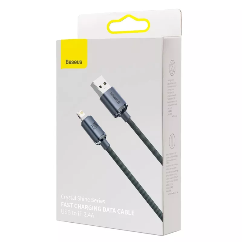 Baseus Crystal Shine laidas USB į Lightning, 2.4A, 1,2m (juodas)