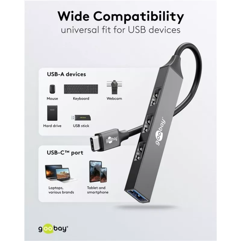 Goobay Slim 4 prievadų USB šakotuvas, USB-C™ į USB-A, USB 3.2 (74457)