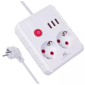 Maitinimo blokas MACLEAN MCE387 W – 2 rozetės, 3×USB A, 110–240V, 2500W, 1,5 m laidas, baltas