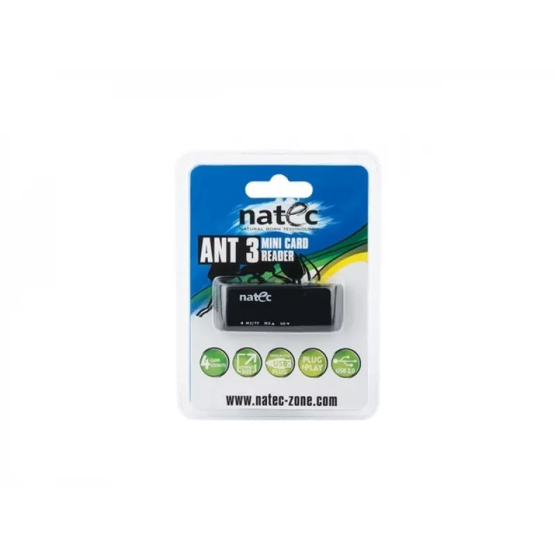 Natec MINI ANT 3 USB 2.0 kortelių skaitytuvas (SD, SDHC, MMC, M2, microSD), juodas (NCZ-0560)
