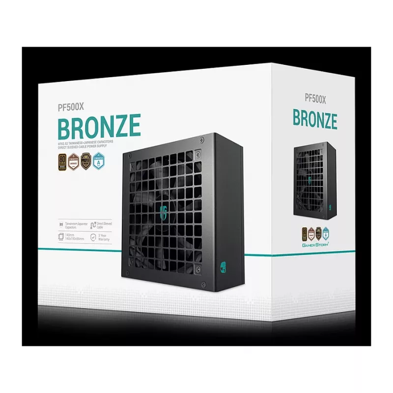 Maitinimo blokas DeepCool PF500X 500 W, ATX, 80 PLUS Bronze, 120 mm ventiliatorius, 24 kontaktų MB, 6×SATA, 2×PCIe