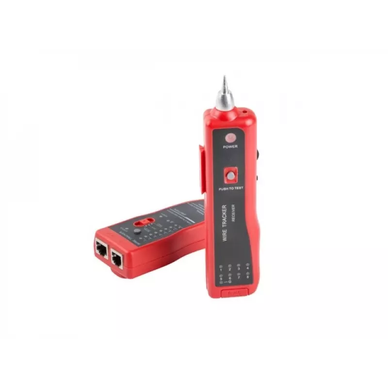 LANBERG kabelių testeris NT-0501 — RJ-11/RJ-12/RJ-45, iki 250 m, įmontuota baterija, LED indikatoriai, juodas